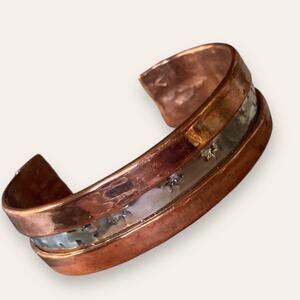 Arthritis Care Fashion Copper Cuff Bracelet w/ Steel Star Detailing